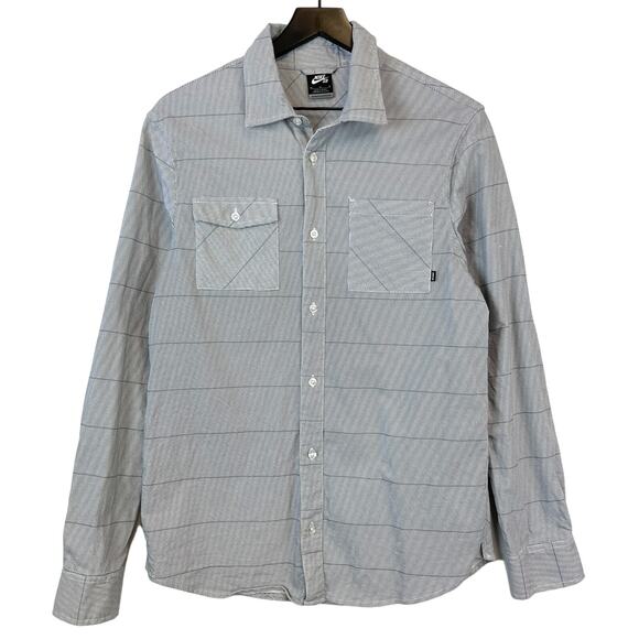Nike SB Mens M Flannel Button Down Gray Stripe Shirt LS - Picture 1 of 11